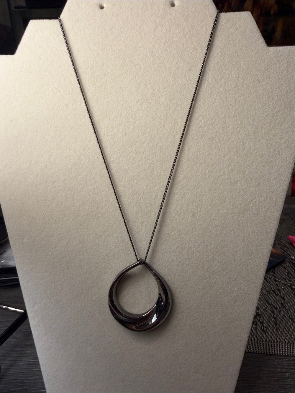 Express Black Teardrop Open Pendant Necklace